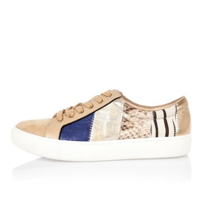 Beige patchwork trainers